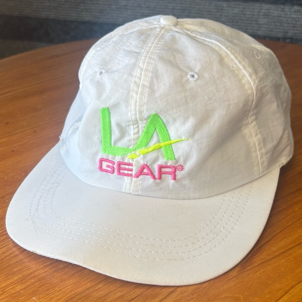 Vintage 80’s L.A. Gear White Cap with Green and Pink Logo OSFA